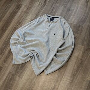 Y2K Polo Ralph Lauren Mens XL Gray Waffle Knit Long Sleeve Henley Shirt